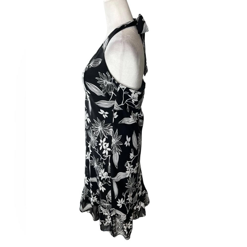 Y2K Alyn Paige Black & White Floral Halter Dress | Made in USA | M (11/12) - Picture 2 of 10